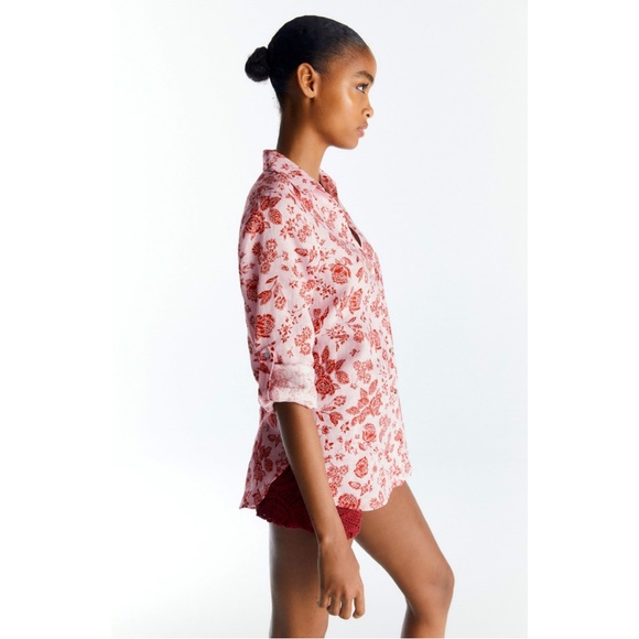 ZARA Pink & Red Hawaiian Floral Linen Shirt - Picture 3 of 8